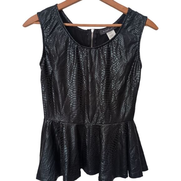 Vintage 90s Faux Leather Peplum Top S  Sexy Animal Print Embossed Wet Look Zips. - Picture 7 of 15